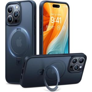 TORRAS Magnetic for iPhone 16 Case with Stand, Built-in Stand Compatible with MagSafe, 3X Military-Grade Protection, Translucent Slim Phone Case for iPhone 16 6.1”, Matte Blue(Frost Black)