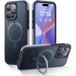 TORRAS Q1 Air for iPhone 15 Pro Case Magnetic Stand, [Extreme Military-Grade Shockproof] [Fit for MagSafe] [Sturdy Flexible Stand] Translucent Anti-Scratch Strong Protective Case, Frosted Black 6.1″