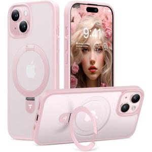 TORRAS Ultra Magnetic Ostand for iPhone 15 Case [Fit for MagSafe] [Sturdy Stand & Ring Holder]Mil-Grade Shockproof Matte Anti-Scratch Slim Protective Kickstand Phone Case for iPhone 15 6.1 inch, Pink