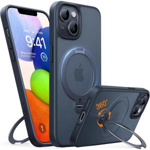TORRAS Upgraded Ostand 360° Spin Magnetic for iPhone 13 Case/iPhone 14 case, [Military Grade Shockproof][Compatible with MagSafe][Build in Kickstand] Translucent Slim Back Soft Edge, Black