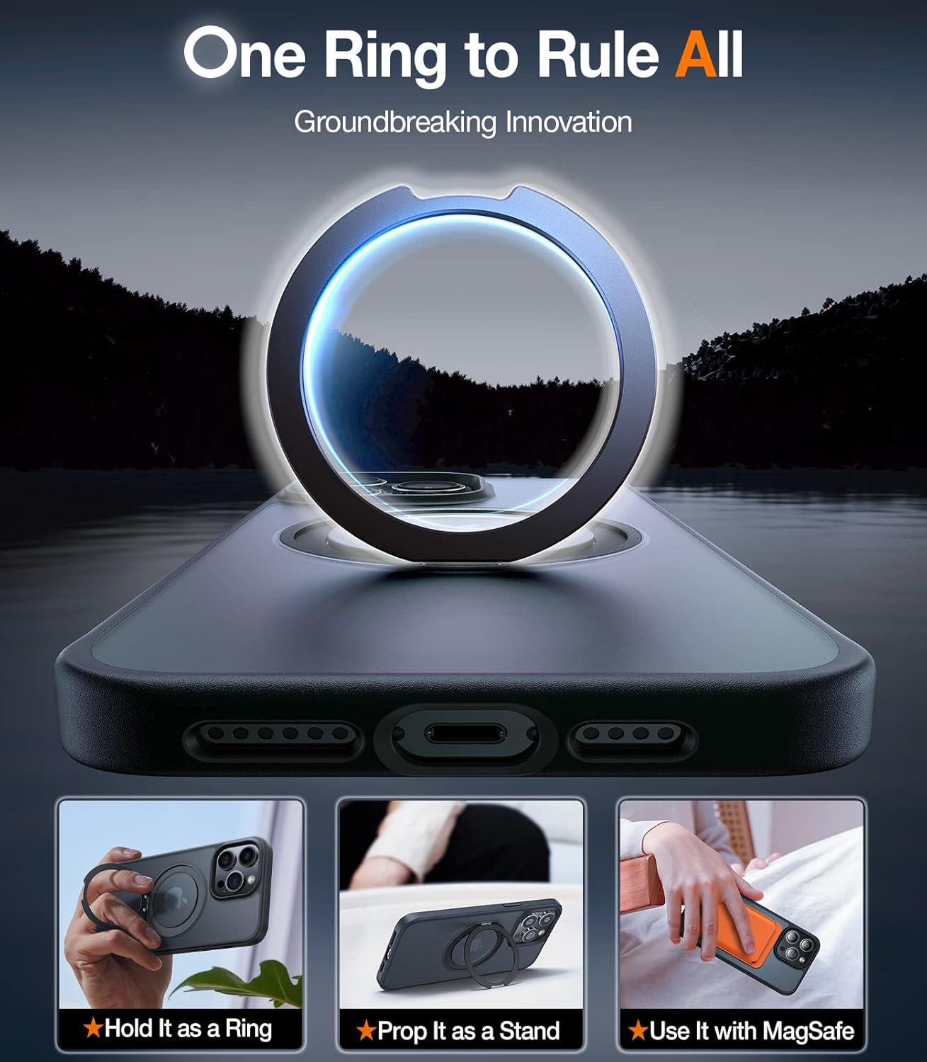 imageTORRAS 2024 Upgraded 360 Rotatable Ring for iPhone 13 Pro Max Case Fit for Magsafe with Stand Magnetic Ring Holder Military Grade Shockproof Translucent Back Slim Phone Case Ostand R Black