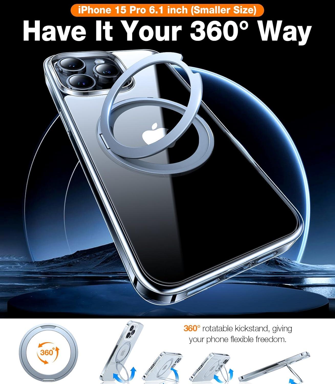 imageTORRAS 360 Rotatable Ring for iPhone 14 Pro Max Phone Case Compatible with Magsafe with Stand Magnetic Ring Holder Military Grade Shockproof Translucent Back Slim Ostand R ClearCrystal Clear