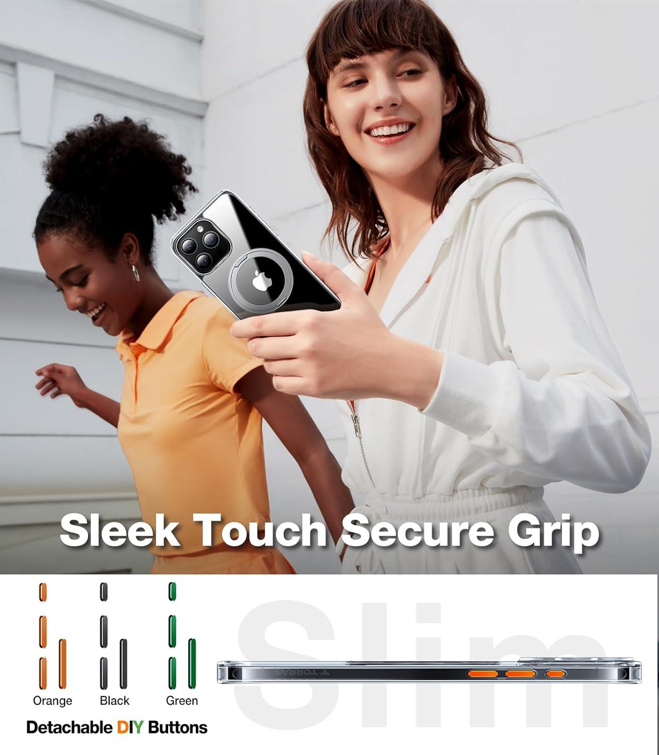 imageTORRAS 360 Rotatable Ring for iPhone 14 Pro Max Phone Case Compatible with Magsafe with Stand Magnetic Ring Holder Military Grade Shockproof Translucent Back Slim Ostand R ClearCrystal Clear