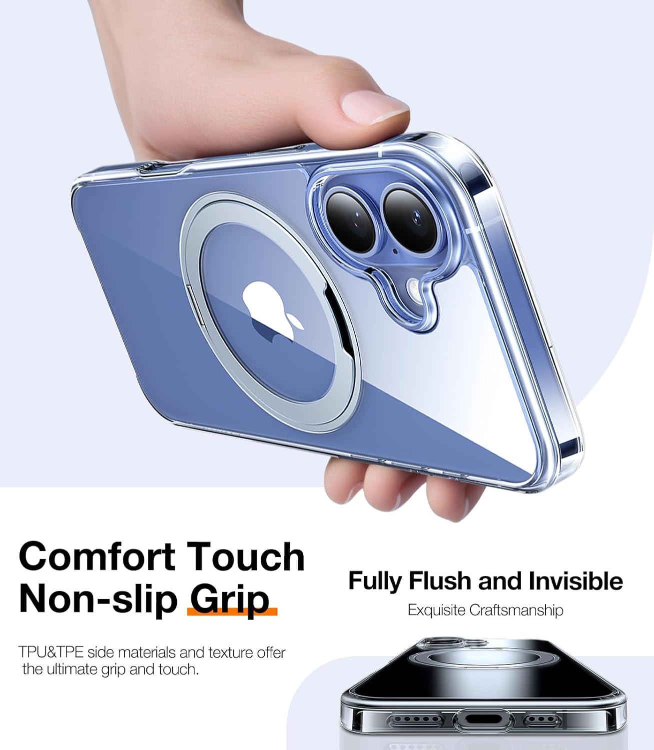 imageTORRAS 360 Rotatable Ring for iPhone 14 Pro Max Phone Case Compatible with Magsafe with Stand Magnetic Ring Holder Military Grade Shockproof Translucent Back Slim Ostand R ClearCrystal Clear