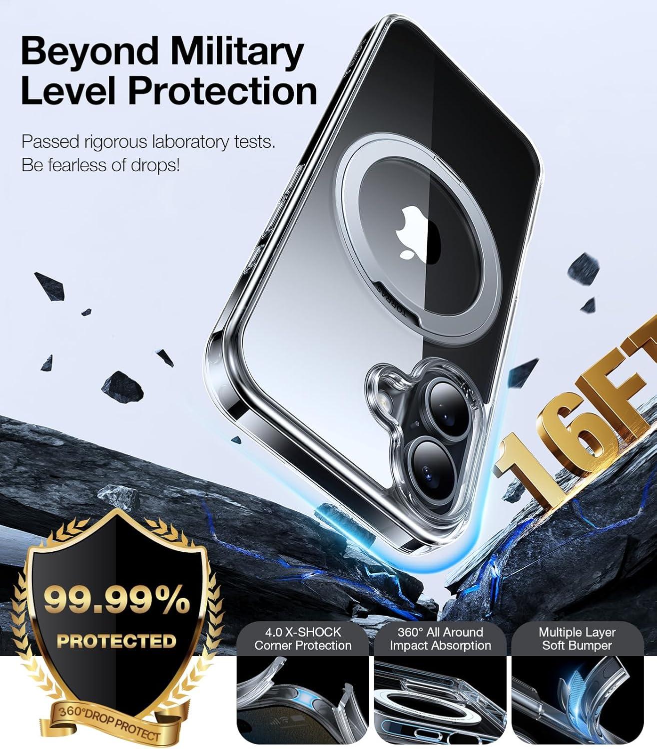 imageTORRAS 360 Rotatable Ring for iPhone 14 Pro Max Phone Case Compatible with Magsafe with Stand Magnetic Ring Holder Military Grade Shockproof Translucent Back Slim Ostand R ClearCrystal Clear