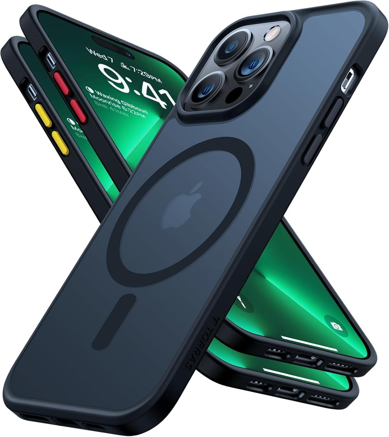 imageTORRAS Magnetic Guardian Designed for iPhone 14 Pro Max Case Military Grade Drop Tested Compatible with MagSafe Slim Translucent Matte Case for iPhone 14 Pro Max Phone Case 67 Mystic BlackBlack