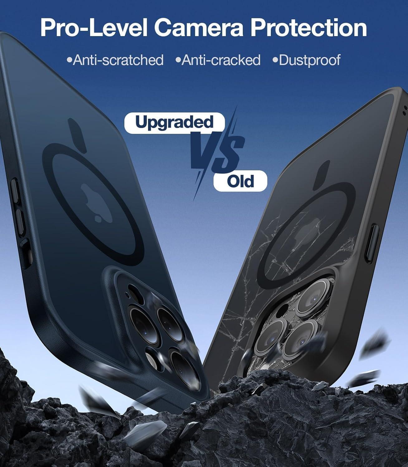 imageTORRAS Magnetic Guardian Designed for iPhone 14 Pro Max Case Military Grade Drop Tested Compatible with MagSafe Slim Translucent Matte Case for iPhone 14 Pro Max Phone Case 67 Mystic BlackBlack Full Camera