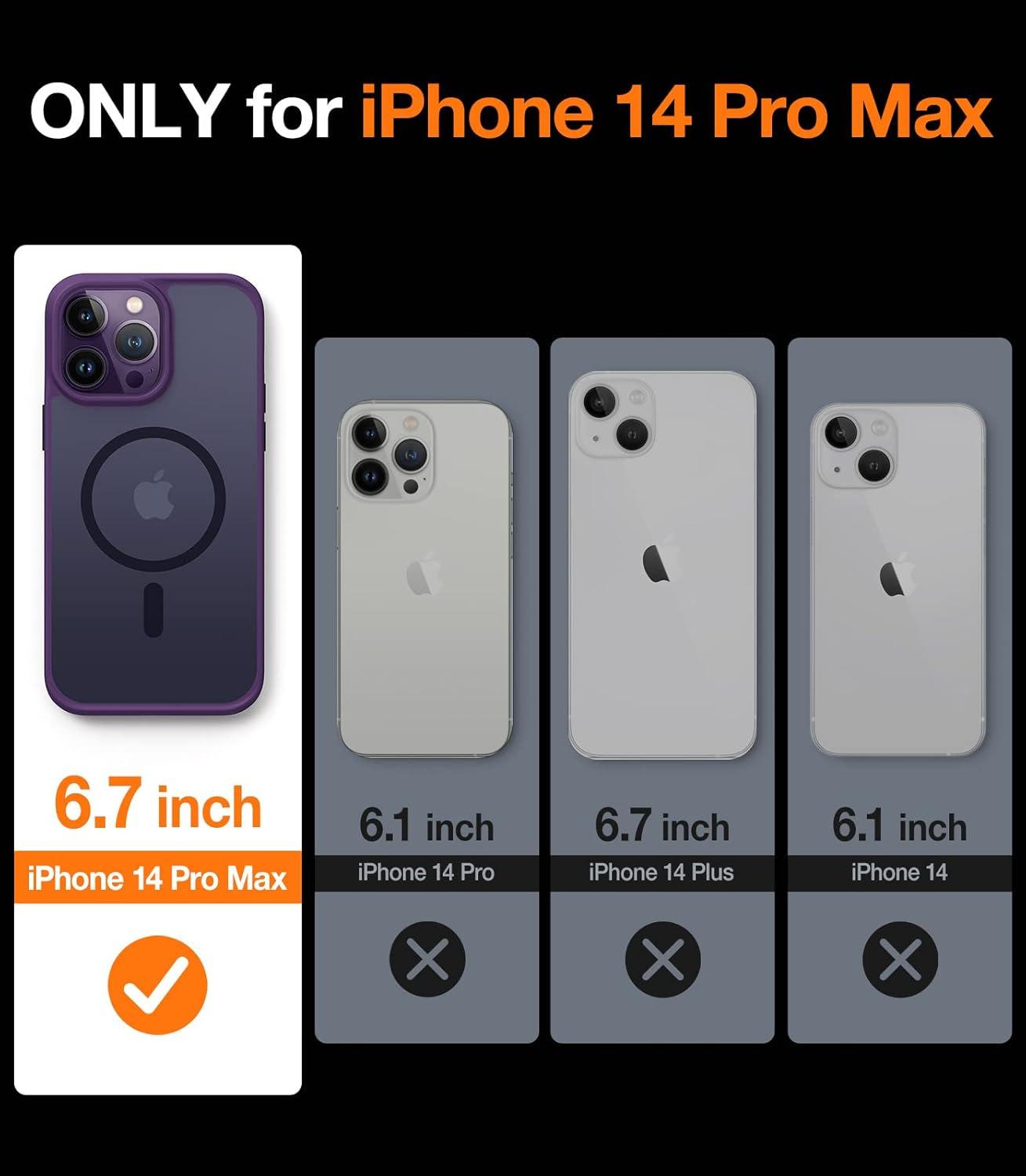 imageTORRAS Magnetic Guardian Designed for iPhone 14 Pro Max Case Military Grade Drop Tested Compatible with MagSafe Slim Translucent Matte Case for iPhone 14 Pro Max Phone Case 67 Mystic BlackPurple