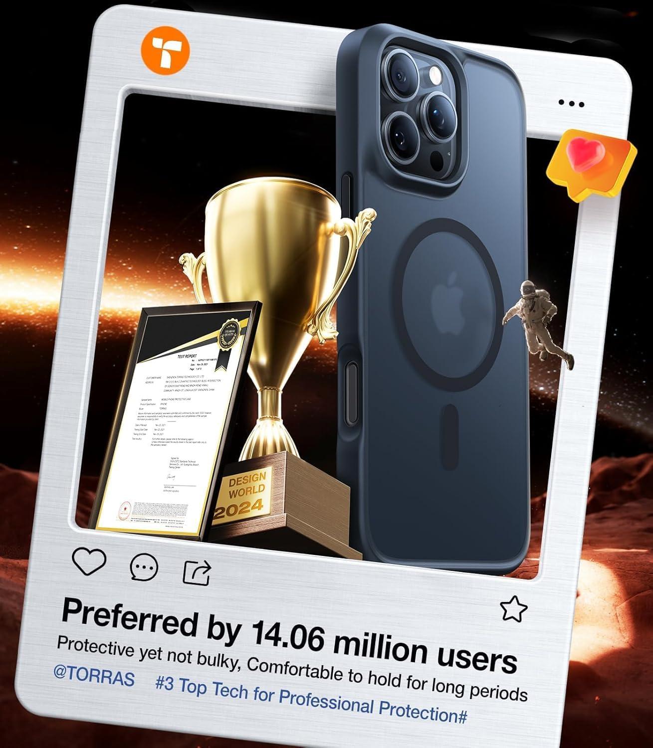 imageTORRAS Magnetic Guardian Designed for iPhone 14 Pro Max Case Military Grade Drop Tested Compatible with MagSafe Slim Translucent Matte Case for iPhone 14 Pro Max Phone Case 67 Mystic BlackBlack