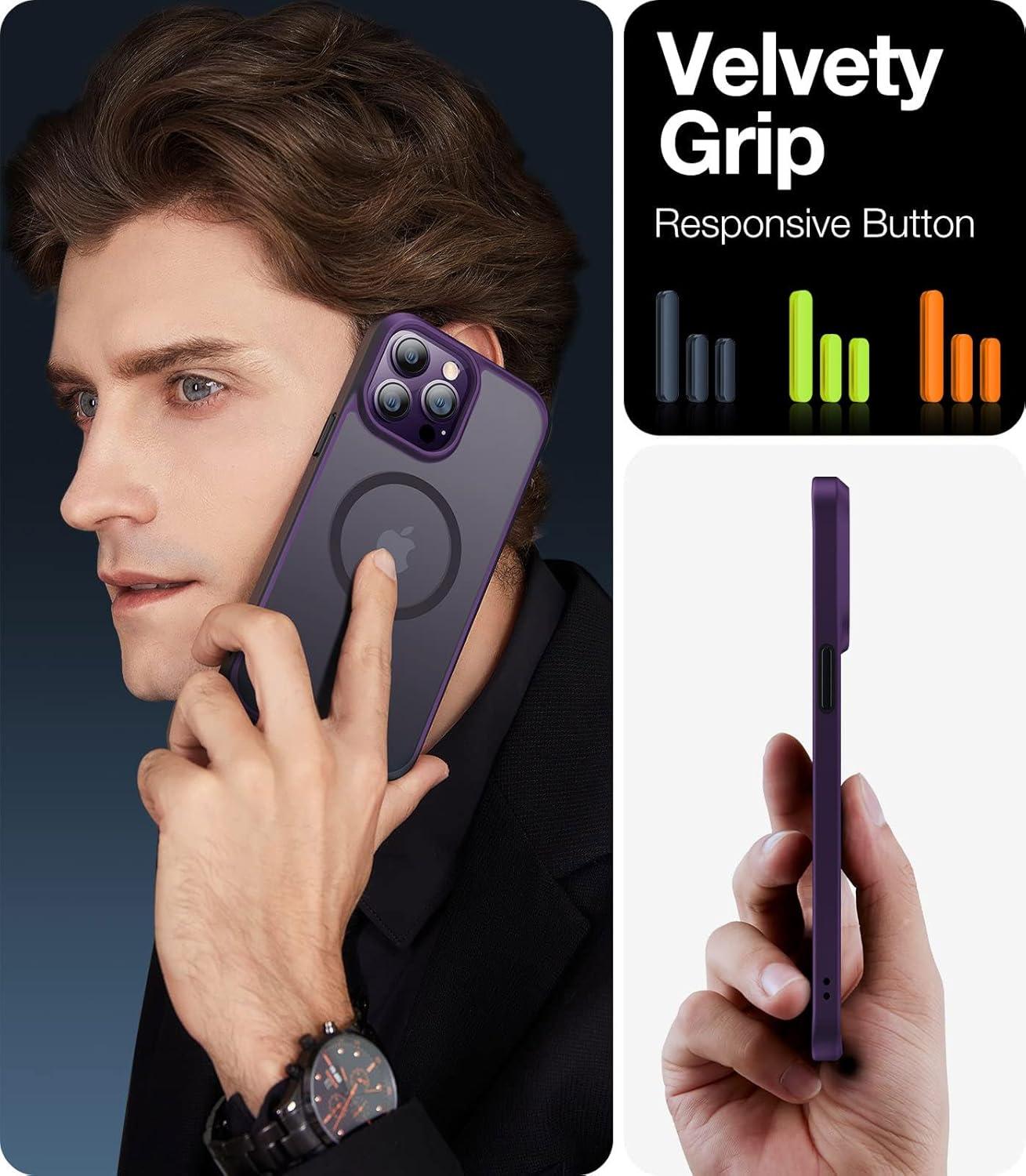 imageTORRAS Magnetic Guardian Designed for iPhone 14 Pro Max Case Military Grade Drop Tested Compatible with MagSafe Slim Translucent Matte Case for iPhone 14 Pro Max Phone Case 67 Mystic BlackPurple