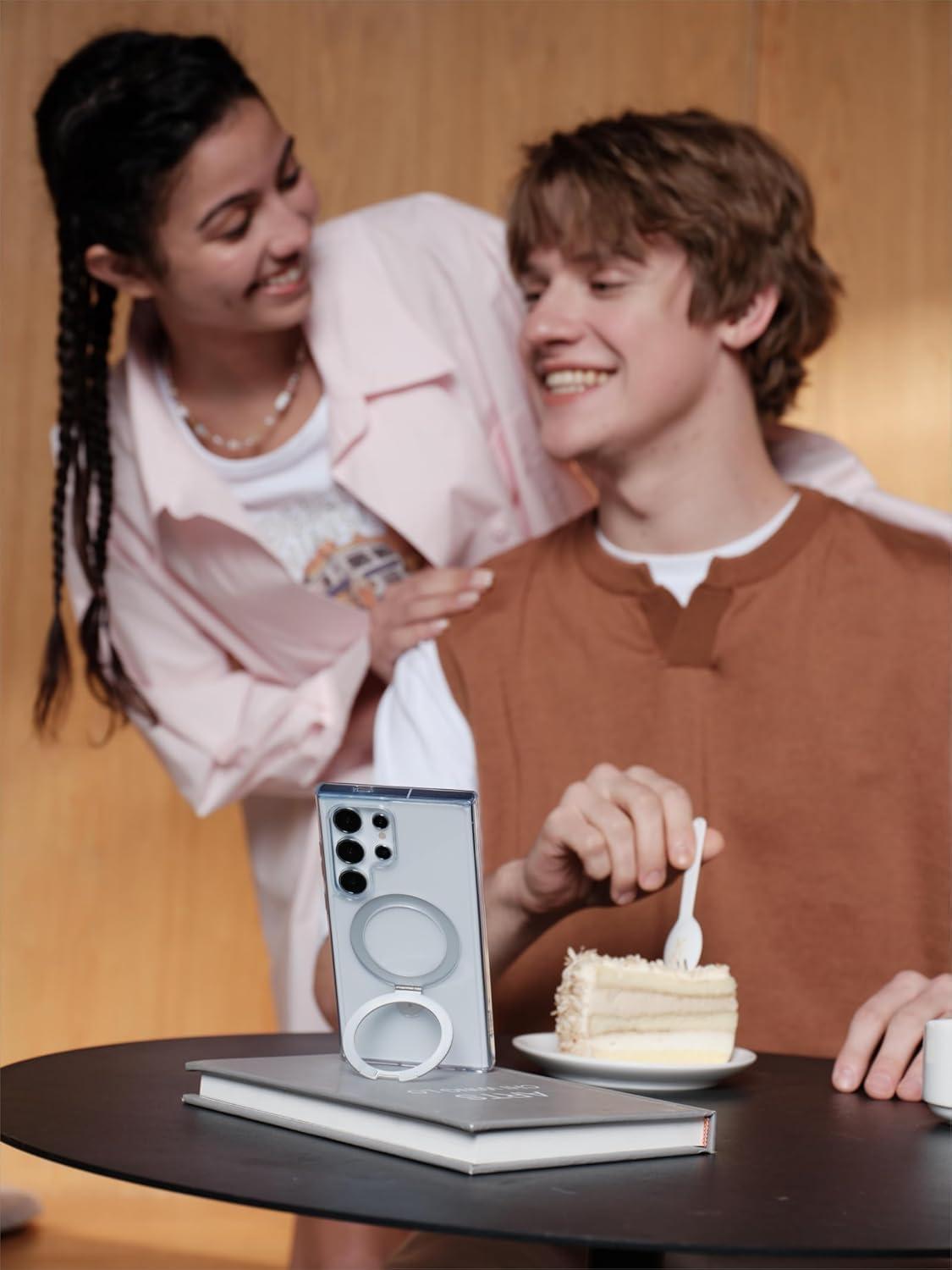 imageTORRAS Magnetic Ostand for Samsung Galaxy S24 Case 62 Compatible with MagSafeMilitary Grade Drop Tested Ring HolderBuild in Kickstand Matte Translucent Slim Back Soft Edge with StandBlackClear