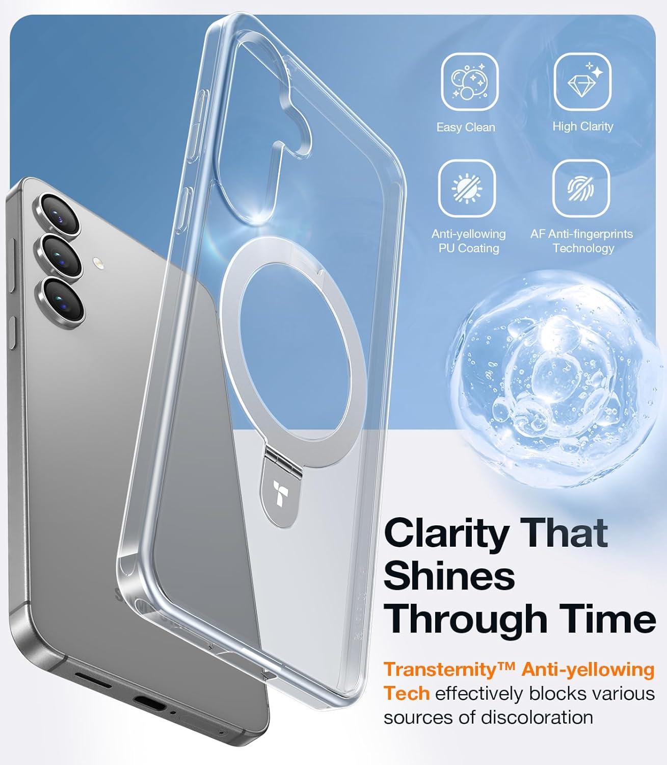 imageTORRAS Magnetic Ostand for Samsung Galaxy S24 Case 62 Compatible with MagSafeMilitary Grade Drop Tested Ring HolderBuild in Kickstand Matte Translucent Slim Back Soft Edge with StandBlackClear