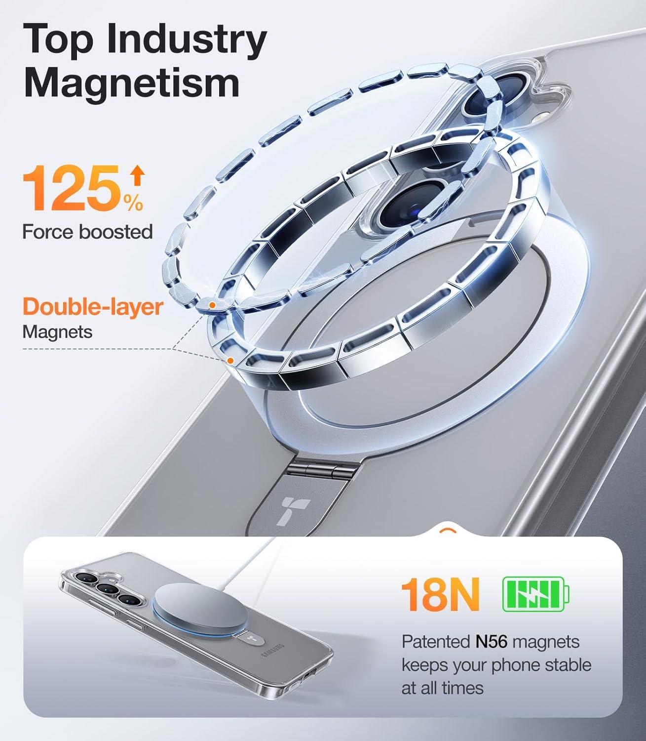 imageTORRAS Magnetic Ostand for Samsung Galaxy S24 Case 62 Compatible with MagSafeMilitary Grade Drop Tested Ring HolderBuild in Kickstand Matte Translucent Slim Back Soft Edge with StandBlackClear