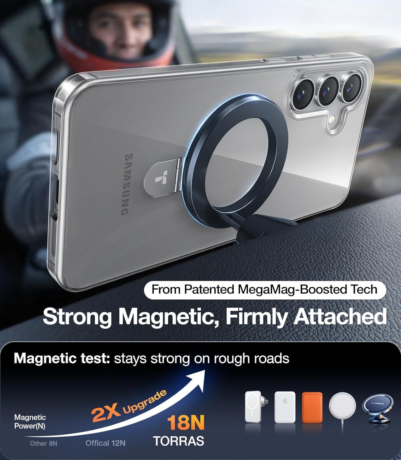 imageTORRAS Magnetic Ostand for Samsung Galaxy S24 Case 62 Compatible with MagSafeMilitary Grade Drop Tested Ring HolderBuild in Kickstand Matte Translucent Slim Back Soft Edge with StandBlackClear