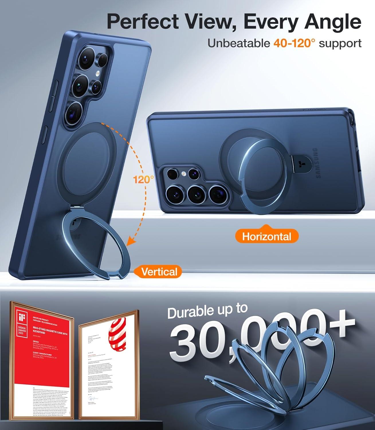 imageTORRAS Magnetic Ostand for Samsung Galaxy S24 Case 62 Compatible with MagSafeMilitary Grade Drop Tested Ring HolderBuild in Kickstand Matte Translucent Slim Back Soft Edge with StandBlackNavy Blue