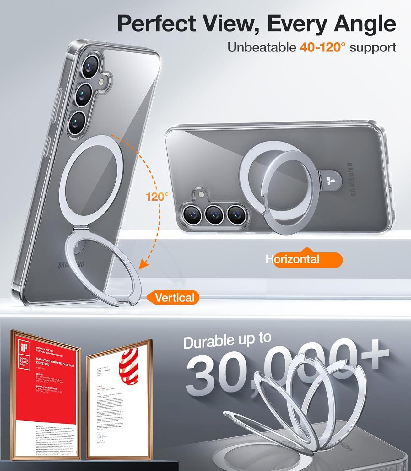 imageTORRAS Magnetic Ostand for Samsung Galaxy S24 Case 62 Compatible with MagSafeMilitary Grade Drop Tested Ring HolderBuild in Kickstand Matte Translucent Slim Back Soft Edge with StandBlackClear