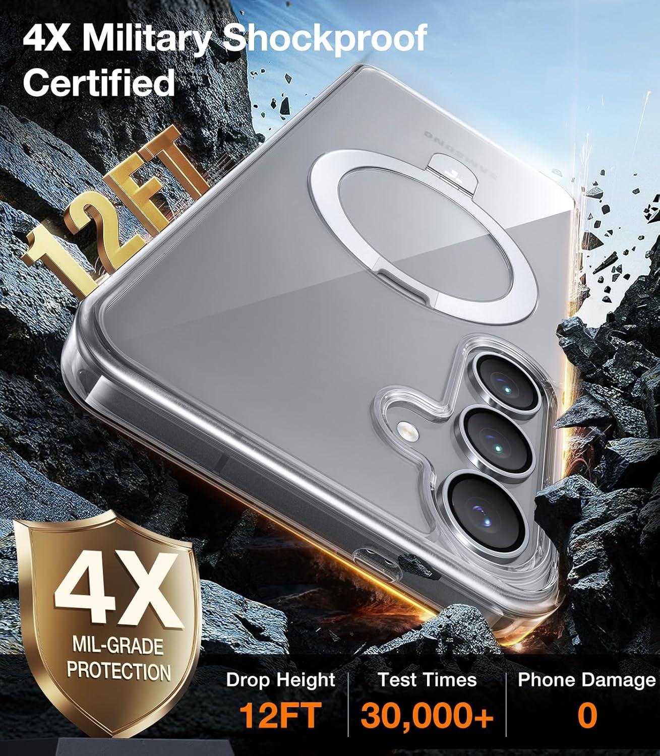 imageTORRAS Magnetic Ostand for Samsung Galaxy S24 Case 62 Compatible with MagSafeMilitary Grade Drop Tested Ring HolderBuild in Kickstand Matte Translucent Slim Back Soft Edge with StandBlackClear