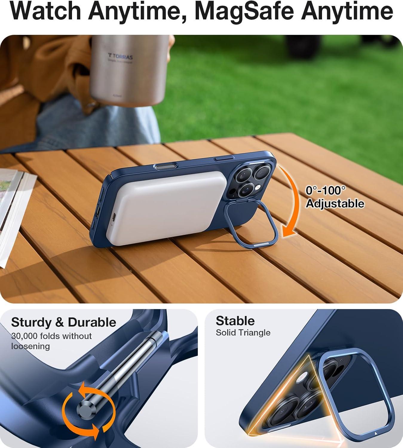 imageTORRAS Magnetic Slim Fit for iPhone 16 Pro Max Case with Stand UltraThin 16 Pro Max Phone Case Compatible with MagSafe Builtin Stash Stand Light AntiScratch Matte Hard PC 69 inch BlackBlue