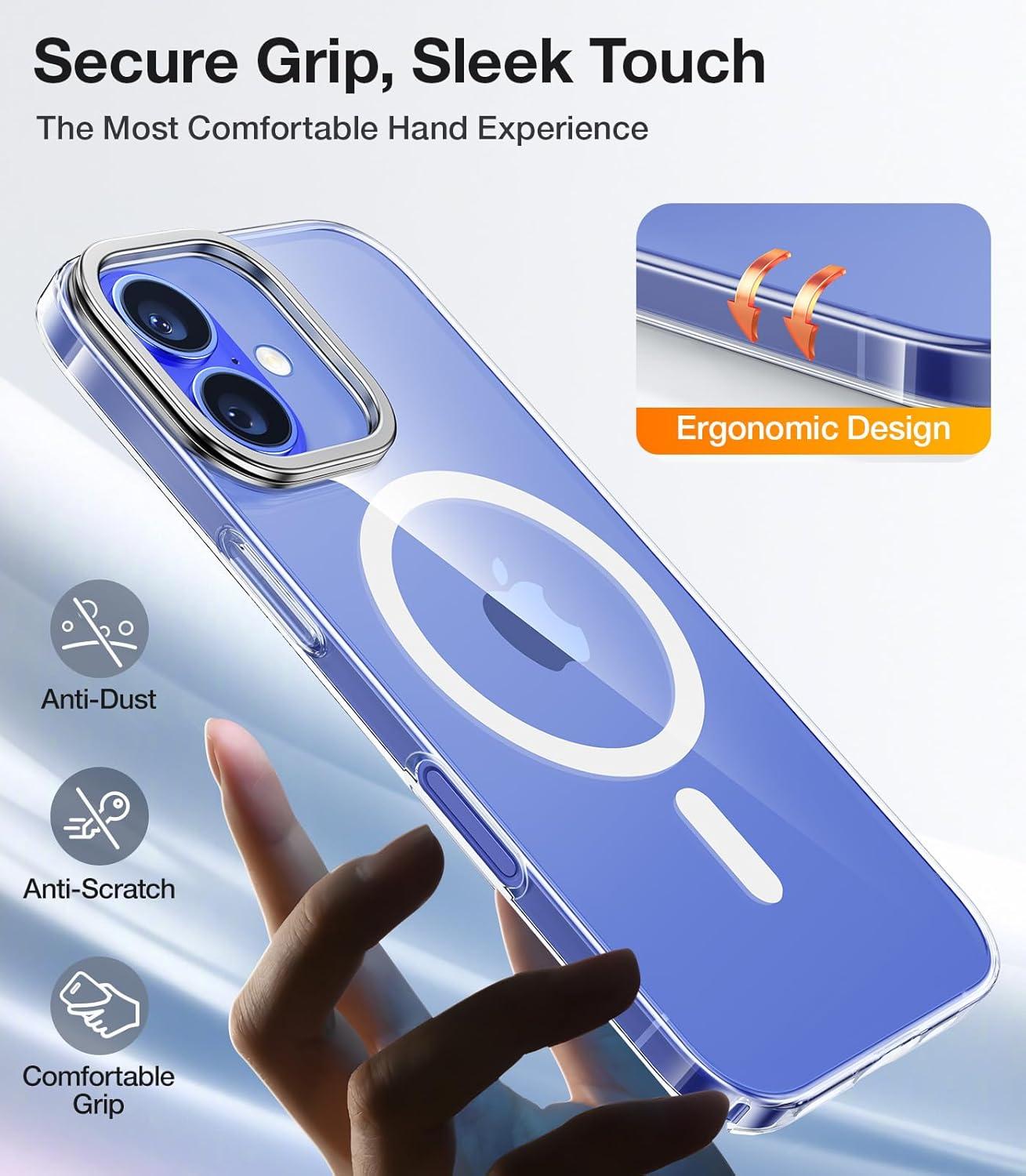 imageTORRAS Magnetic Slim Fit for iPhone 16 Pro Max Case with Stand UltraThin 16 Pro Max Phone Case Compatible with MagSafe Builtin Stash Stand Light AntiScratch Matte Hard PC 69 inch BlackACleariPhone 16 Regular 61