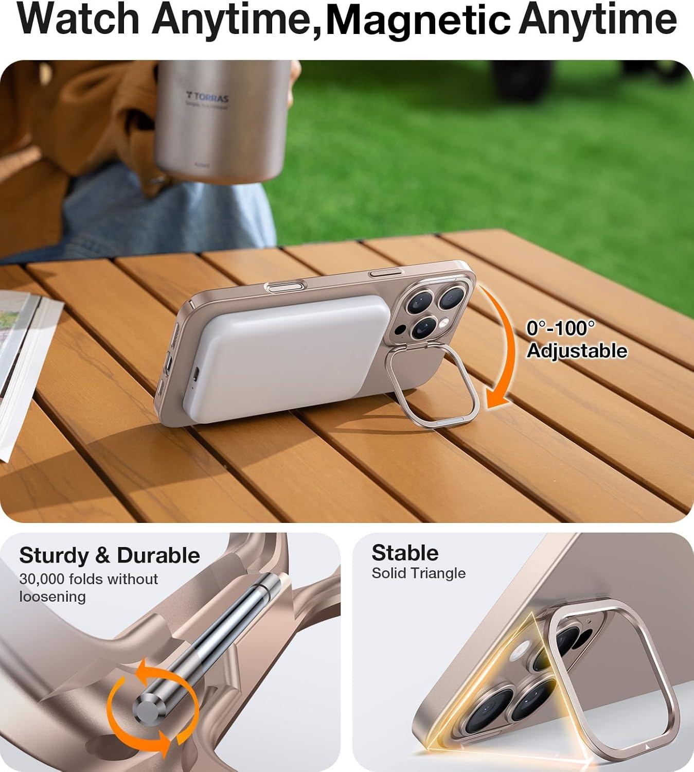imageTORRAS Magnetic Slim Fit for iPhone 16 Pro Max Case with Stand UltraThin 16 Pro Max Phone Case Compatible with MagSafe Builtin Stash Stand Light AntiScratch Matte Hard PC 69 inch Black2Desert Titanium