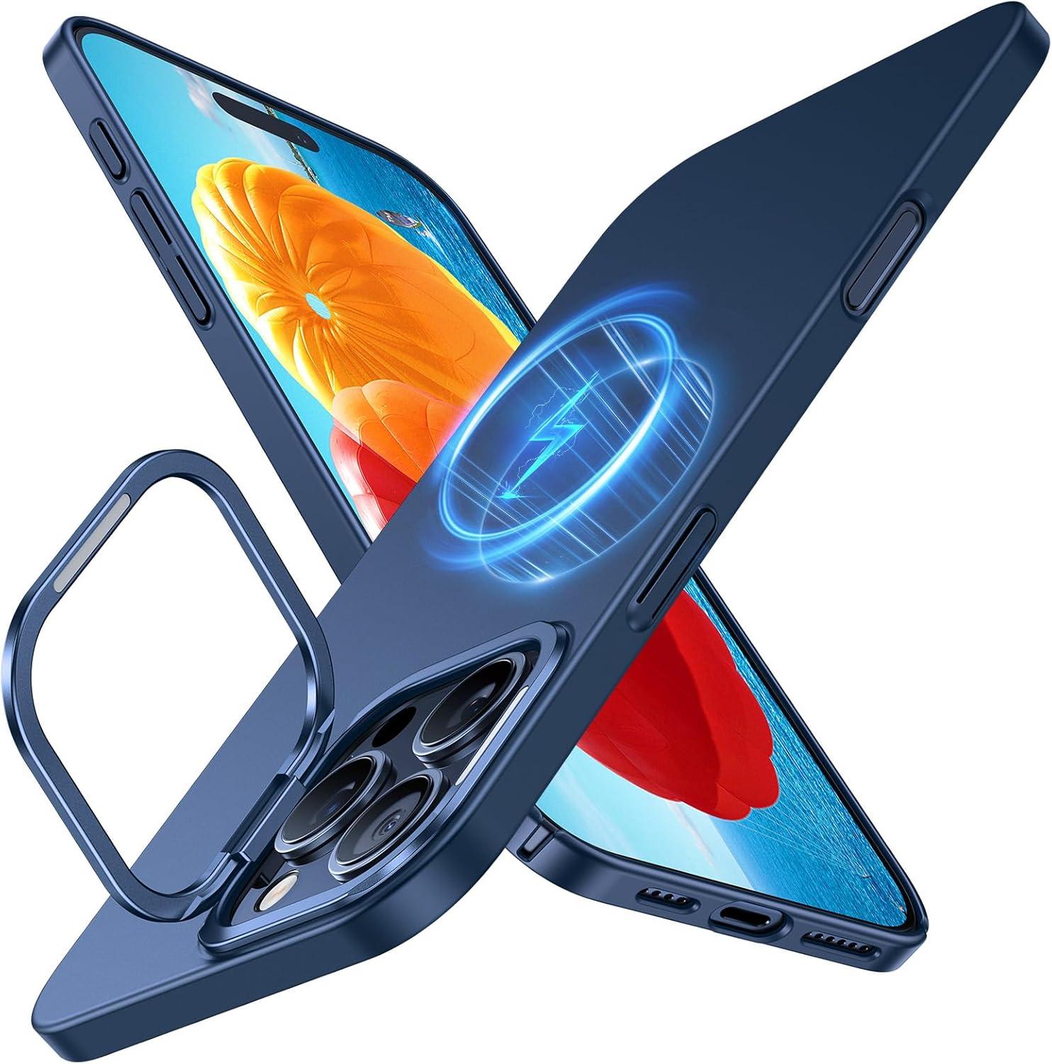 imageTORRAS Magnetic Slim Fit for iPhone 16 Pro Max Case with Stand UltraThin 16 Pro Max Phone Case Compatible with MagSafe Builtin Stash Stand Light AntiScratch Matte Hard PC 69 inch Black4Navy blue