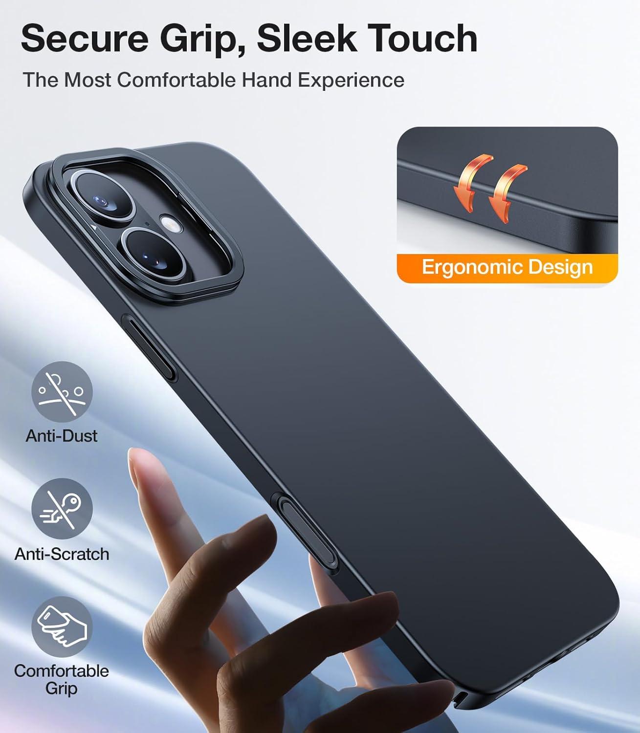 imageTORRAS Magnetic Slim Fit for iPhone 16 Pro Max Case with Stand UltraThin 16 Pro Max Phone Case Compatible with MagSafe Builtin Stash Stand Light AntiScratch Matte Hard PC 69 inch BlackABlack iPhone 16 Regular 61