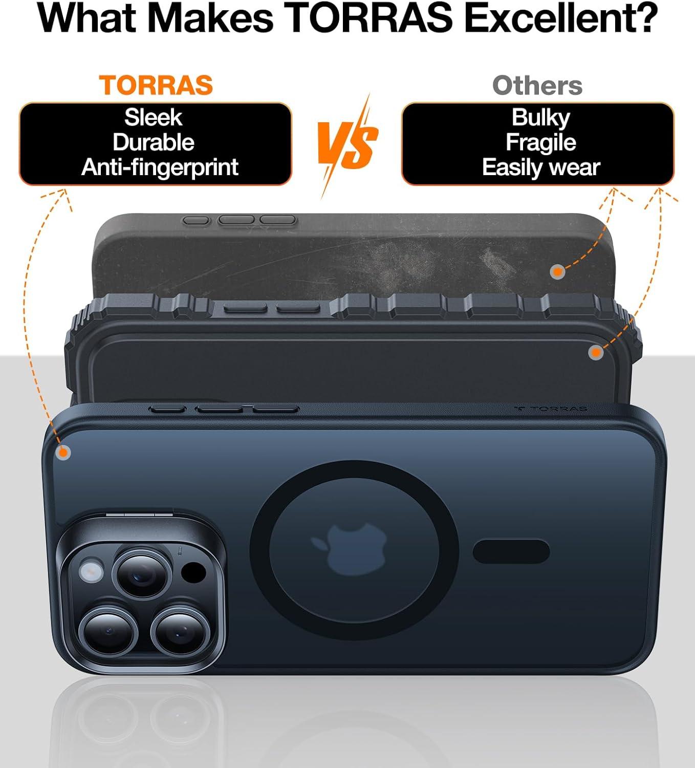 imageTORRAS for iPhone 15 Pro Max Case Compatible with MagSafe MilitaryGrade Shockproof Build in Invisible Stand Magnetic Translucent Slim Hard Back Soft Edge AntiScratch Frost Black