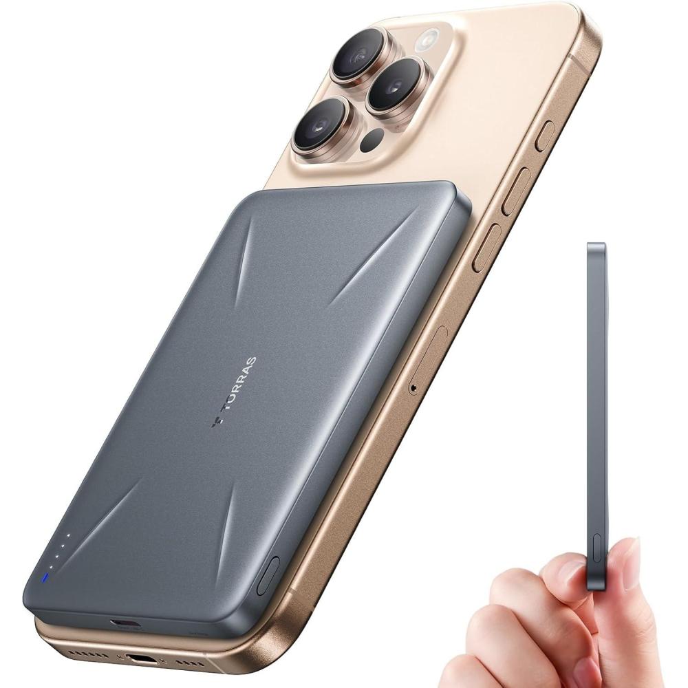 imageTORRAS 03 Ultra Slim for MagSafe Portable Charger 5000mAh Magnetic Power Bank for iPhone 17 Air Wireless Charger Fast Charging with USBC Cable Battery Pack for iPhone 17 Pro Max1615141312Black