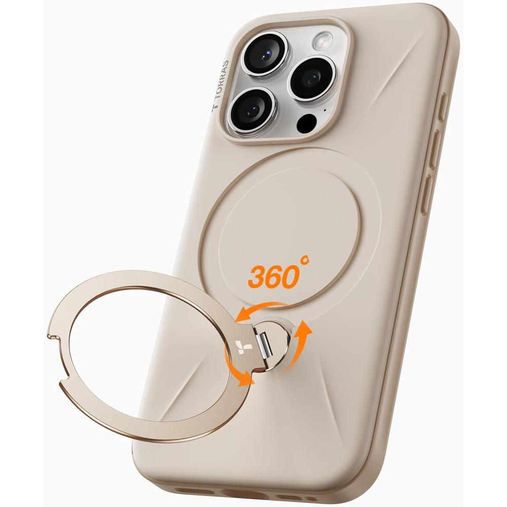 imageTORRAS 360 Spin Stand for iPhone 15 Pro Case Fit for Magsafe MilSTD Protective Hard PC ScratchResistant Case for iPhone 15 Pro Phone Case Desert Ostand Spin Dune Beige 61 inchBeige