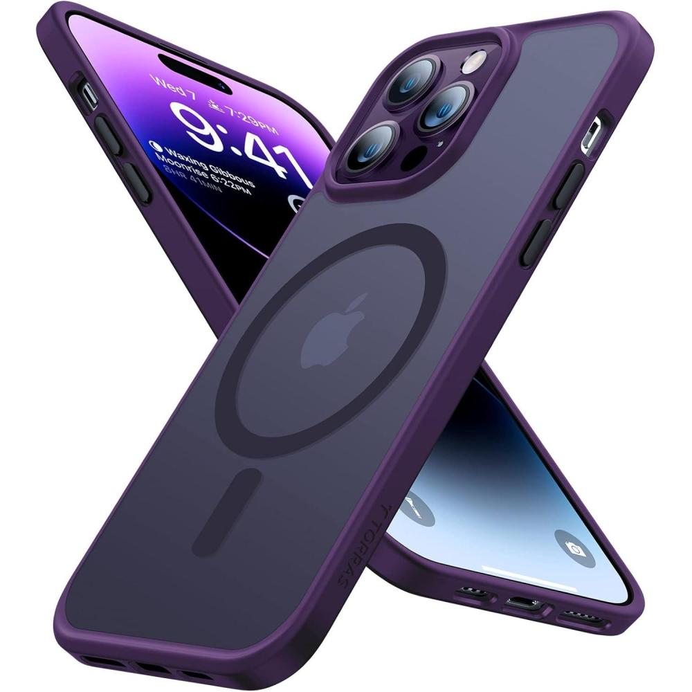 imageTORRAS Magnetic Guardian Designed for iPhone 14 Pro Max Case Military Grade Drop Tested Compatible with MagSafe Slim Translucent Matte Case for iPhone 14 Pro Max Phone Case 67 Mystic BlackPurple