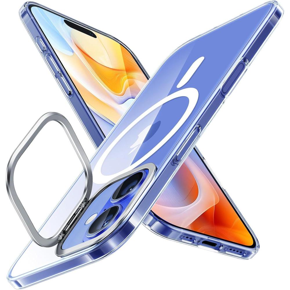 imageTORRAS Magnetic Slim Fit for iPhone 16 Pro Max Case with Stand UltraThin 16 Pro Max Phone Case Compatible with MagSafe Builtin Stash Stand Light AntiScratch Matte Hard PC 69 inch BlackACleariPhone 16 Regular 61