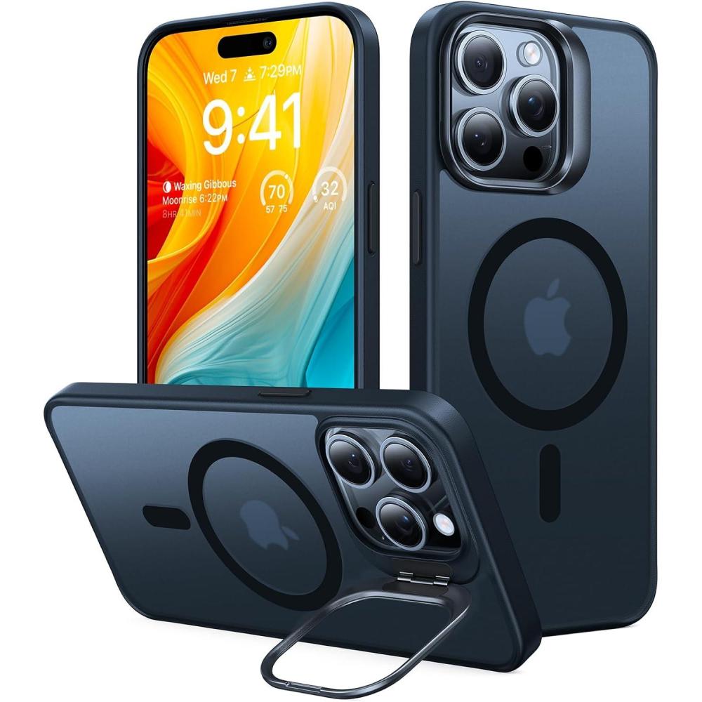 imageTORRAS for iPhone 15 Pro Max Case Compatible with MagSafe MilitaryGrade Shockproof Build in Invisible Stand Magnetic Translucent Slim Hard Back Soft Edge AntiScratch Frost Black