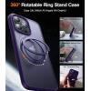 TORRAS 360°Rotatable Ring for iPhone 15 Pro Case, Compatible with MagSafe 15 Pro Case with Stand Translucent Slim Protective Ring Holder Military Grade Shockproof Cover for 15 Pro 2023, Black(Deep Purple)