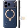 TORRAS Organic Leather for iPhone 17 Pro Case with Stand, Fit for Magsafe, 360 Spin Kickstand with Camera Control, Premium Leather Durable Stylish Q3 VegSkin for iPhone 17 Pro Phone Case, Deep Blue(Deep Blue)