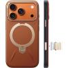 TORRAS Organic Leather for iPhone 17 Pro Case with Stand, Fit for Magsafe, 360 Spin Kickstand with Camera Control, Premium Leather Durable Stylish Q3 VegSkin for iPhone 17 Pro Phone Case, Deep Blue(Saddle Brown)