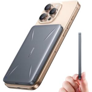 TORRAS 0.3‘’ Ultra Slim for MagSafe Portable Charger, 5,000mAh Magnetic Power Bank for iPhone 17 Air, Wireless Charger Fast Charging with USB-C Cable, Battery Pack for iPhone 17 Pro Max/16/15/14/13/12(Black)