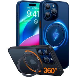 TORRAS 2024 Ugraded 360°Rotatable Magnetic Ring for iPhone 15 Pro Max Case, Fit for MagSafe with Stand & Ring Holder, Military Grade Shockproof Translucent Back for iPhone 15 ProMax Case Ostand, Blue