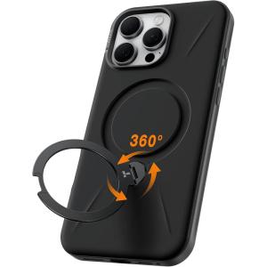TORRAS 360 Spin Stand for iPhone 15 Pro Case, Fit for Magsafe, Mil-STD Protective Hard PC Scratch-Resistant Case for iPhone 15 Pro Phone Case Desert, Ostand Spin, Dune Beige, 6.1 inch(Black)