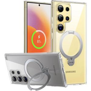 TORRAS 360°Spin Magnetic Kickstand for Samsung Galaxy S24 Ultra Case, Compatible with Magsafe, Transparent Slim Protective S24 Ultra Phone Case with Stand&Ring Holder, Ostand Spin, Clear