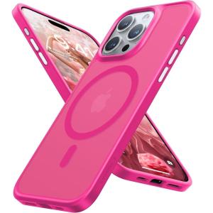 TORRAS Magnetic Guardian Designed for iPhone 14 Pro Max Case [Military Grade Drop Tested] [Compatible with MagSafe] Slim Translucent Matte Case for iPhone 14 Pro Max Phone Case 6.7″, Mystic Black(Hot Pink)