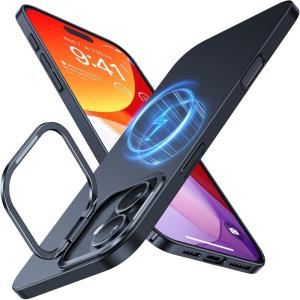 TORRAS Magnetic Slim Fit for iPhone 16 Pro Max Case with Stand, Ultra-Thin 16 Pro Max Phone Case Compatible with MagSafe, Built-in Stash Stand, Light Anti-Scratch Matte Hard PC 6.9 inch, Black(A_Black- iPhone 16 Regular 6.1)