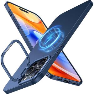 TORRAS Magnetic Slim Fit for iPhone 16 Pro Max Case with Stand, Ultra-Thin 16 Pro Max Phone Case Compatible with MagSafe, Built-in Stash Stand, Light Anti-Scratch Matte Hard PC 6.9 inch, Black(Blue)