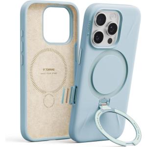 TORRAS Magnetic for iPhone 16 Pro Max Case Silicone with Stand, Fit for MagSafe, 360 Ring Stand with Camera Control, Ostand Q3 Silicone Rubber Soft Case for iPhone 16 Pro Max 6.9”, Baby Blue
