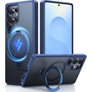 TORRAS Pale Apricot Magnetic for Galaxy S25 Ultra Case [Fit for Magsafe] Ring Stand, Shockproof Translucent Slim Protective Phone Cover for S25 Ultra, Apricot(Navy Blue)