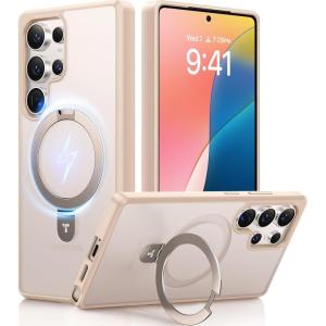 TORRAS Pale Apricot Magnetic for Galaxy S25 Ultra Case [Fit for Magsafe] Ring Stand, Shockproof Translucent Slim Protective Phone Cover for S25 Ultra, Apricot(Apricot)