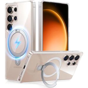 TORRAS Pale Apricot Magnetic for Galaxy S25 Ultra Case [Fit for Magsafe] Ring Stand, Shockproof Translucent Slim Protective Phone Cover for S25 Ultra, Apricot(Diamond Clear)