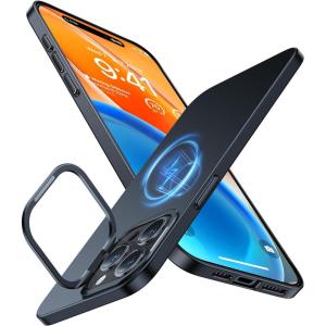 TORRAS Slim Fit Magnetic Stand for iPhone 15 Pro Case, Fit for MagSafe, Camera Kickstand, Ultra Thin Anti-Scratch Slim Protective Matte Case for iPhone 15 Pro Phone Case 6.1”, Black Titanium(Black)