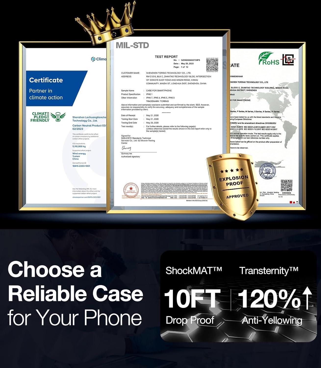 imageTORRAS Diamond Clear for iPhone 14 Pro Max Case AntiYellowing 12FTMilGrade Drop Protection Shockproof Slim Protective Hard Back Soft Bumper with Airbag for iPhone 14 ProMax Case Crystal Clear