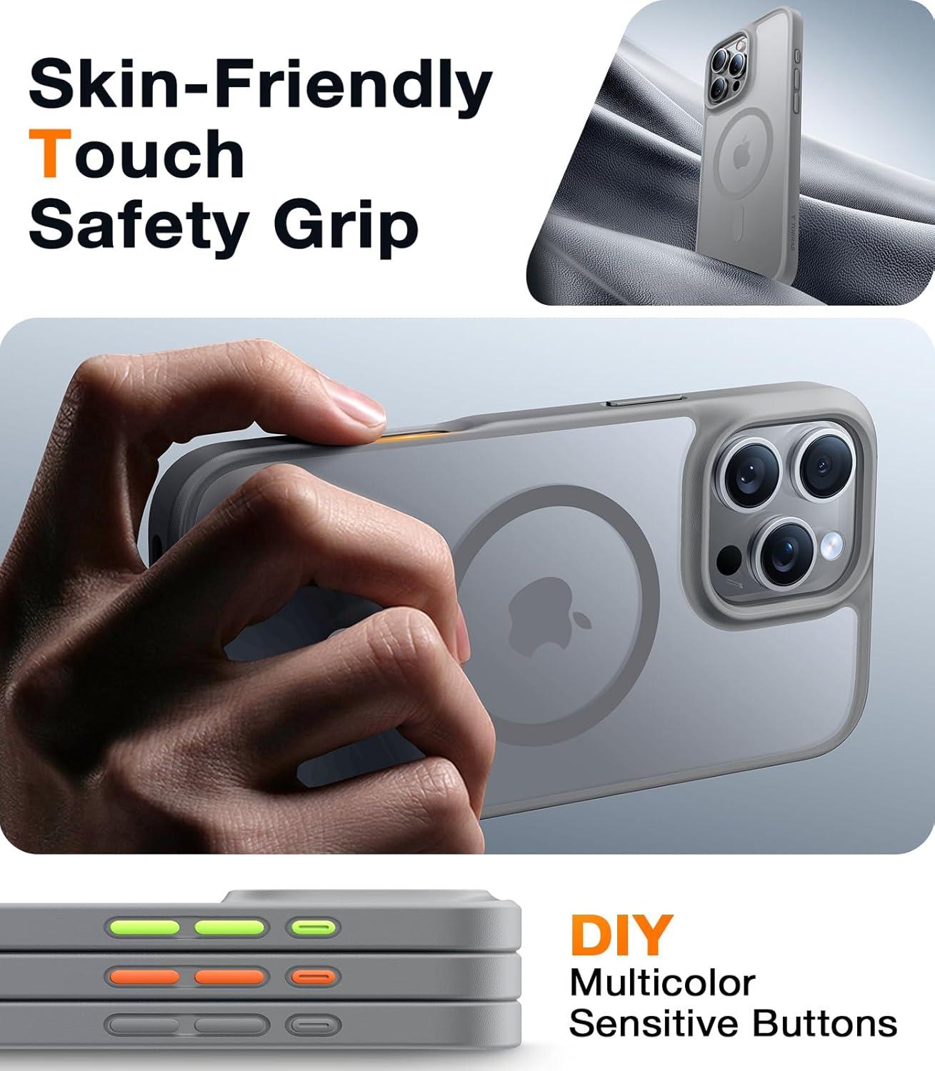 imageTORRAS Stronger Magnetic amp Shockproof for iPhone 16 Pro Case Military Grade Drop Protection Compatible with MagSafe for iPhone 16 Pro Case Slim Translucent Matte Natural Titanium Gray Stronger Magnetic Shockproof Translucent Matte