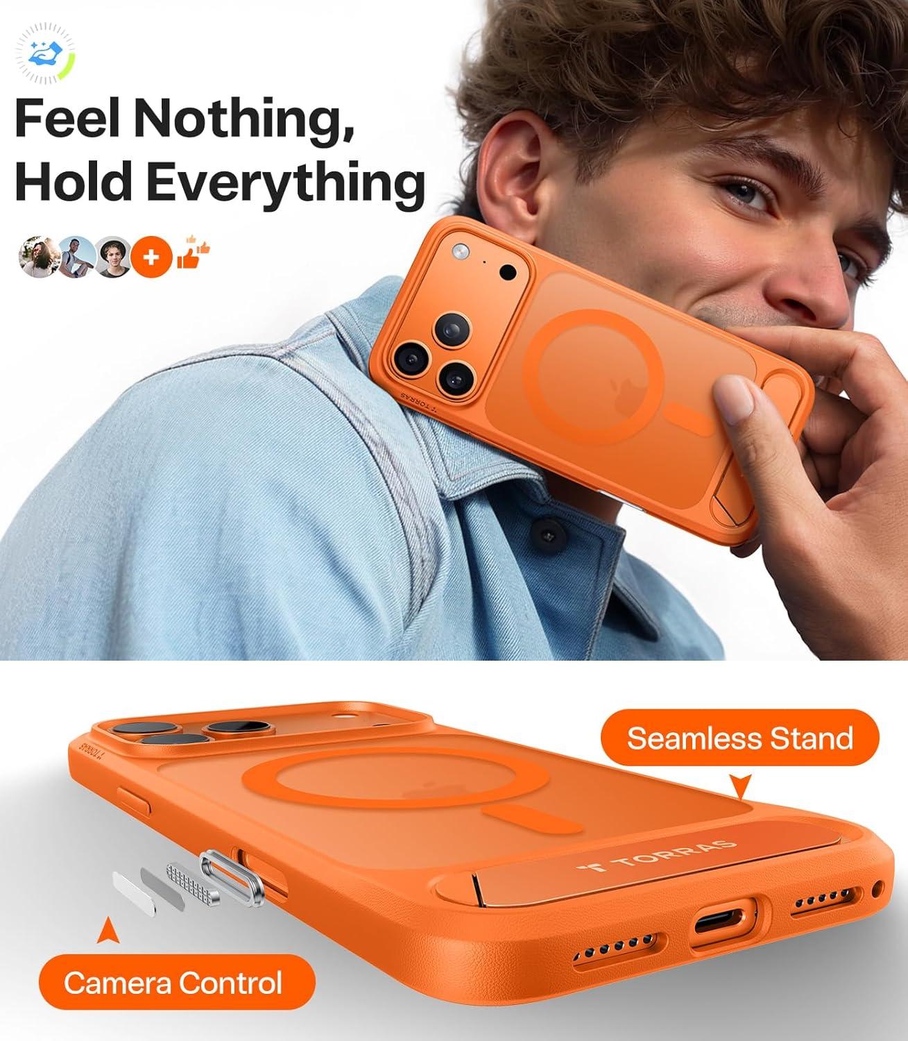 imageTORRAS Upgraded Magnetic amp Stand for iPhone 14 Pro Case Military Grade Drop Tested Compatible with MagSafe Slim Thin Light Frosted Case for iPhone 14 Pro Phone Case Professional 61 BlackBright Orange17 Pro